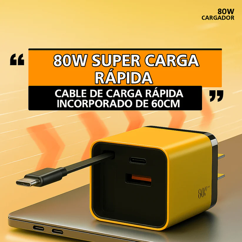 Cargador Rápido 3 en 1 Retráctil 80W | Compatible con iPhone, Android y USB-C