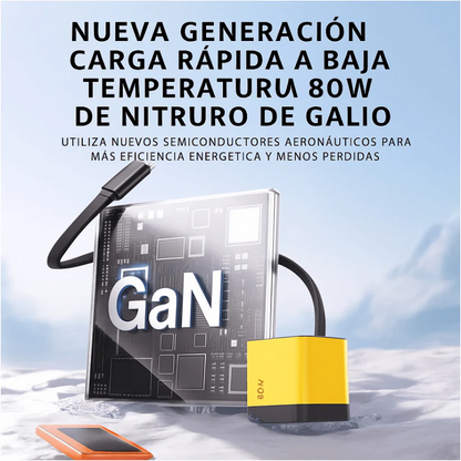 Cargador Rápido 3 en 1 Retráctil 80W | Compatible con iPhone, Android y USB-C