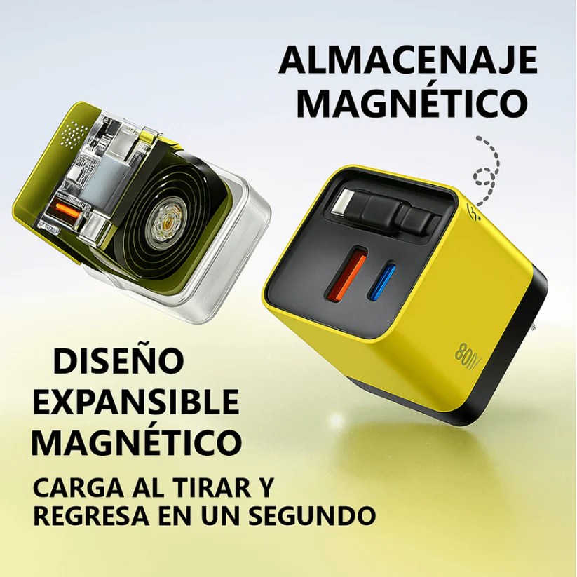 Cargador Rápido 3 en 1 Retráctil 80W | Compatible con iPhone, Android y USB-C