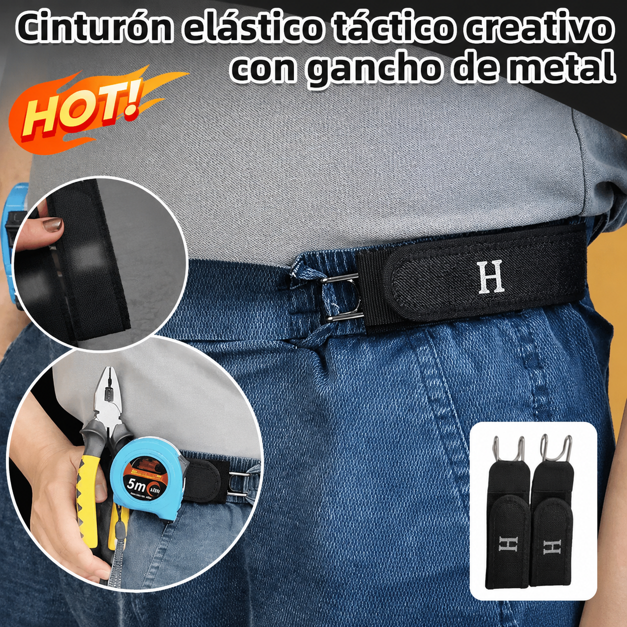 【Paquete de 2】Cinturón ajustable y cómodo con hebilla de velcro universal elástica.