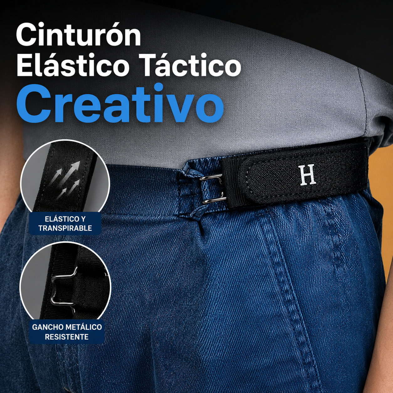 Cinturón ajustable y cómodo con hebilla de velcro universal elástica.