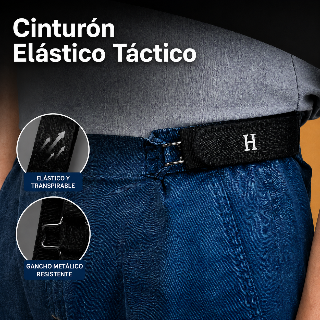 Cinturón ajustable y cómodo con hebilla de velcro universal elástica.